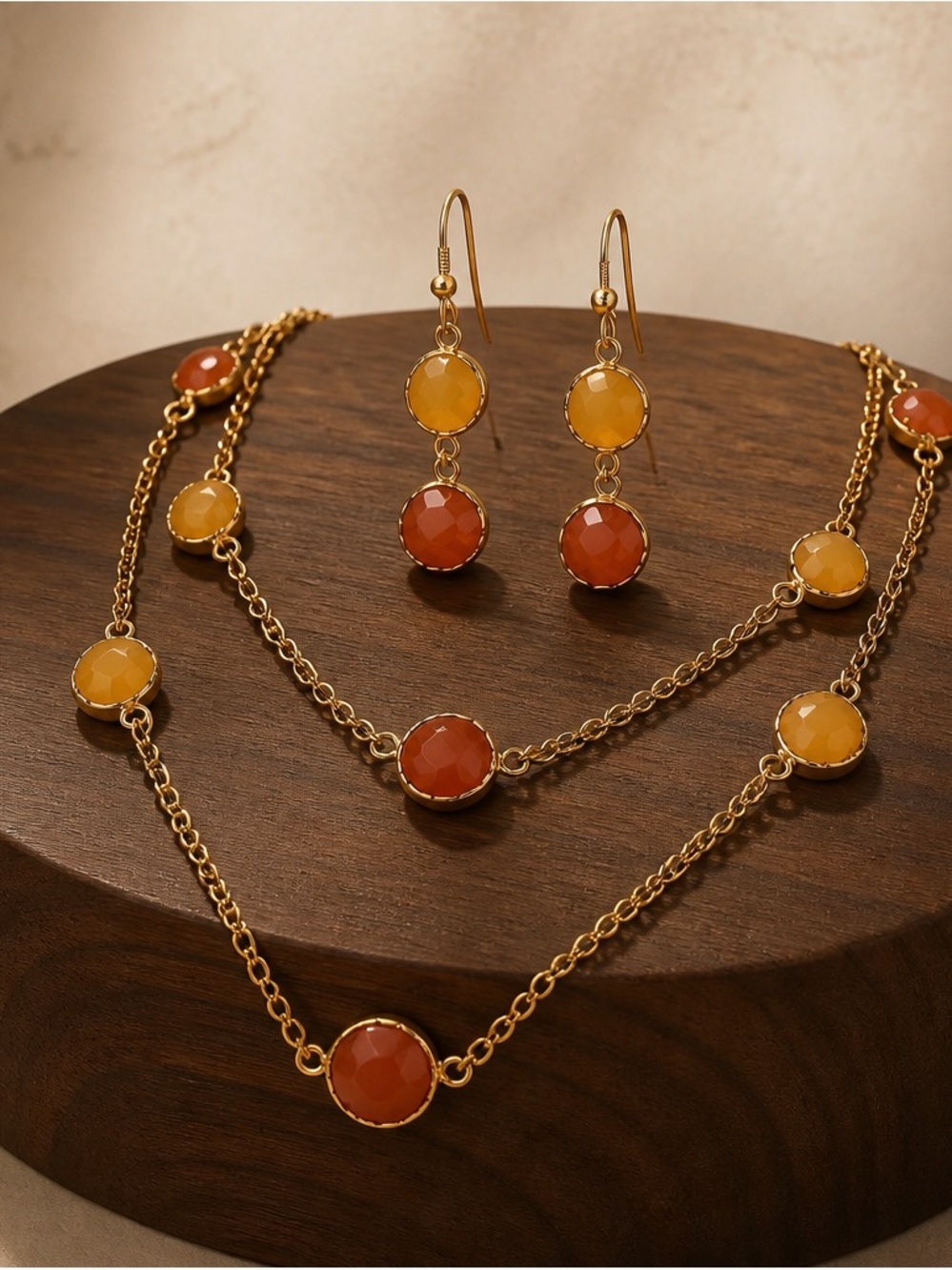Necklace & Earrings Set with Yellow and Orange